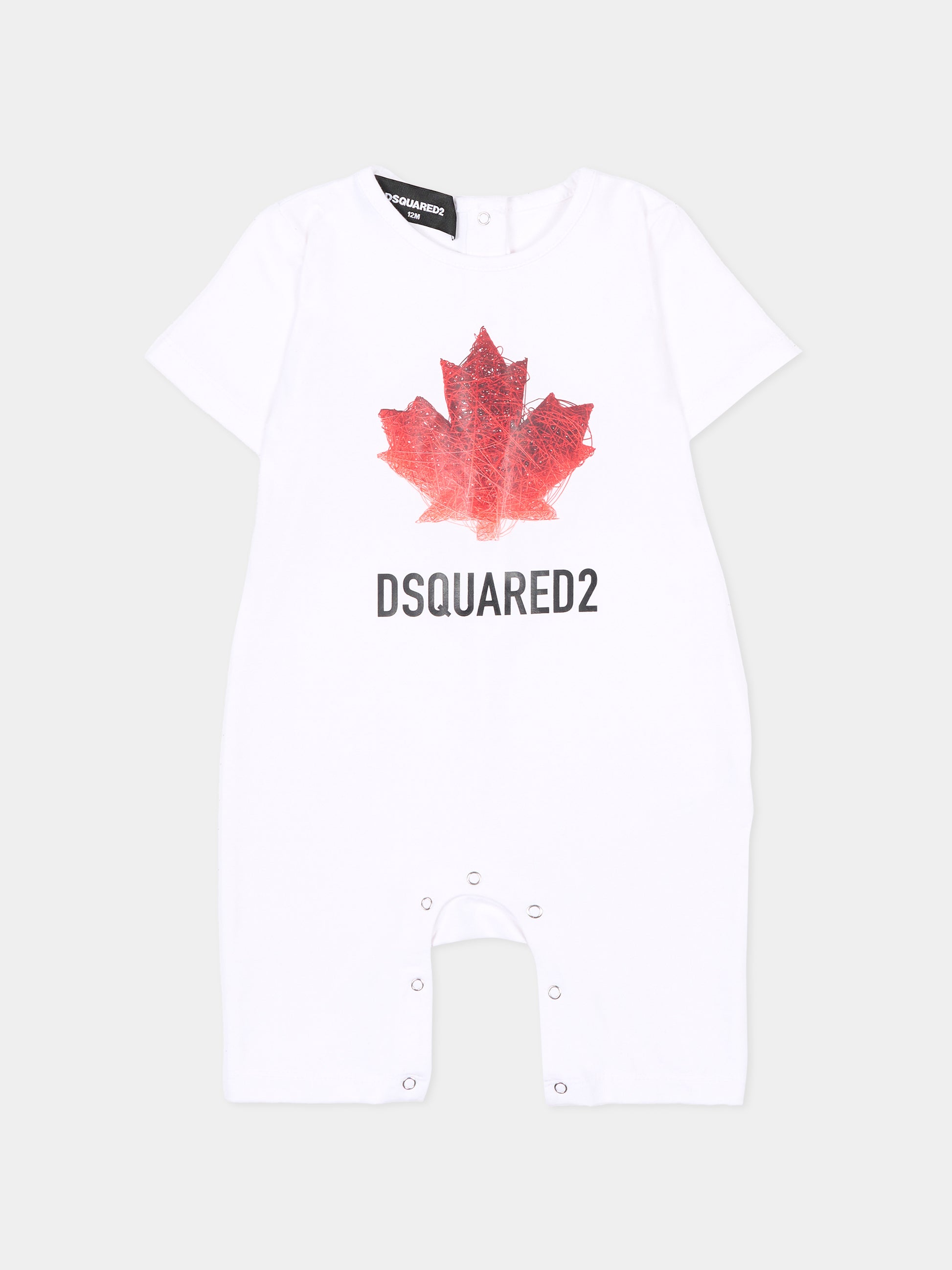 Tutina bianca per neonato con foglia d'acero,Dsquared2,DQ3248 D008J DQ100