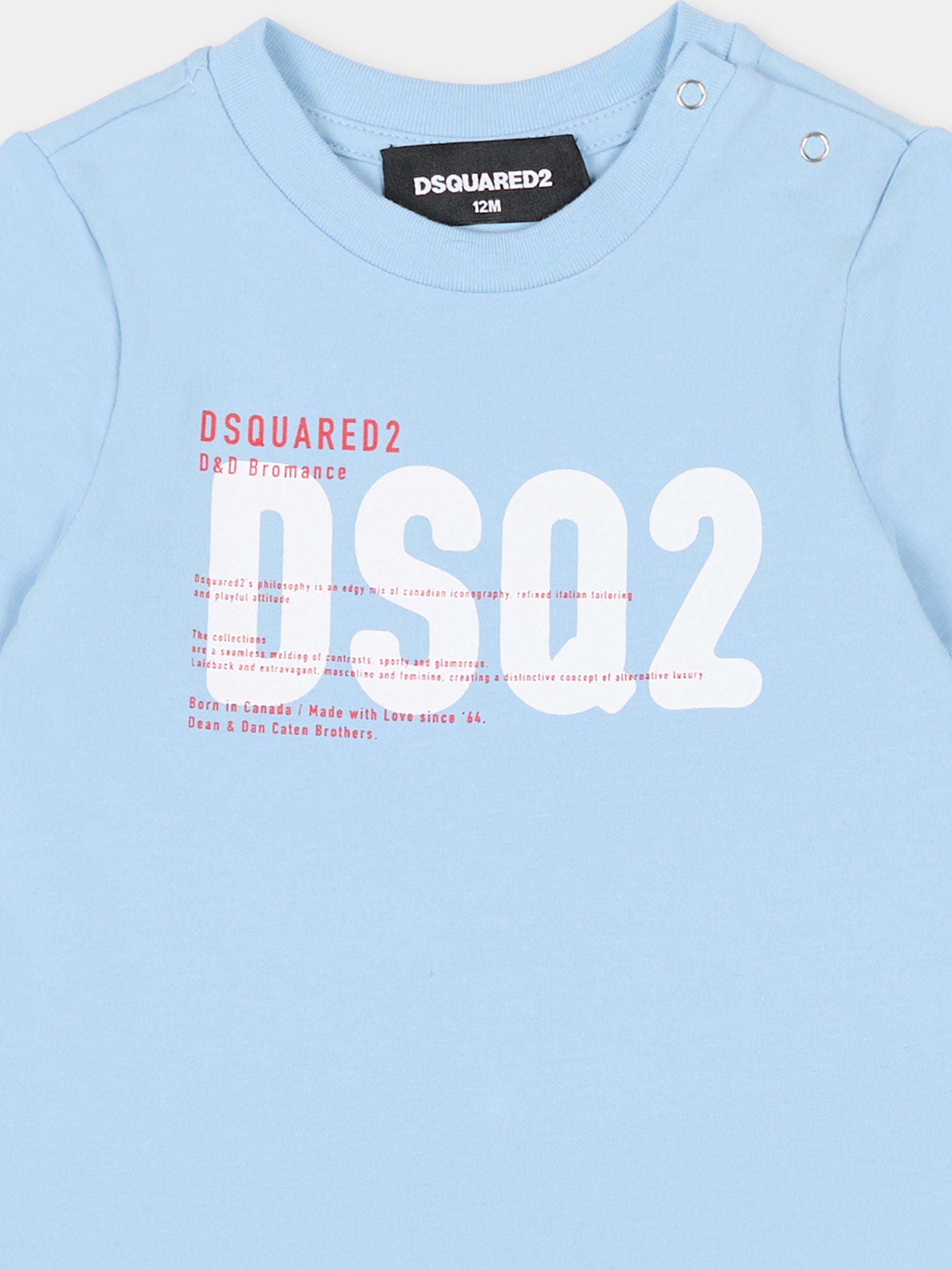 Pigiama celeste per neonato con logo,Dsquared2,DQ3249 D008J DQ814