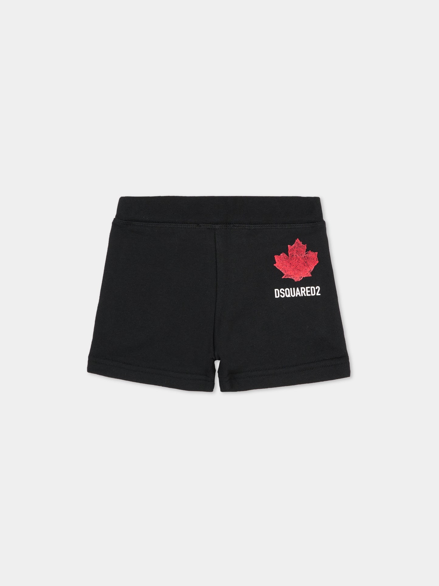 Shorts neri per neonato con logo e foglia d'acero,Dsquared2,DQ3280 D0AGW DQ900