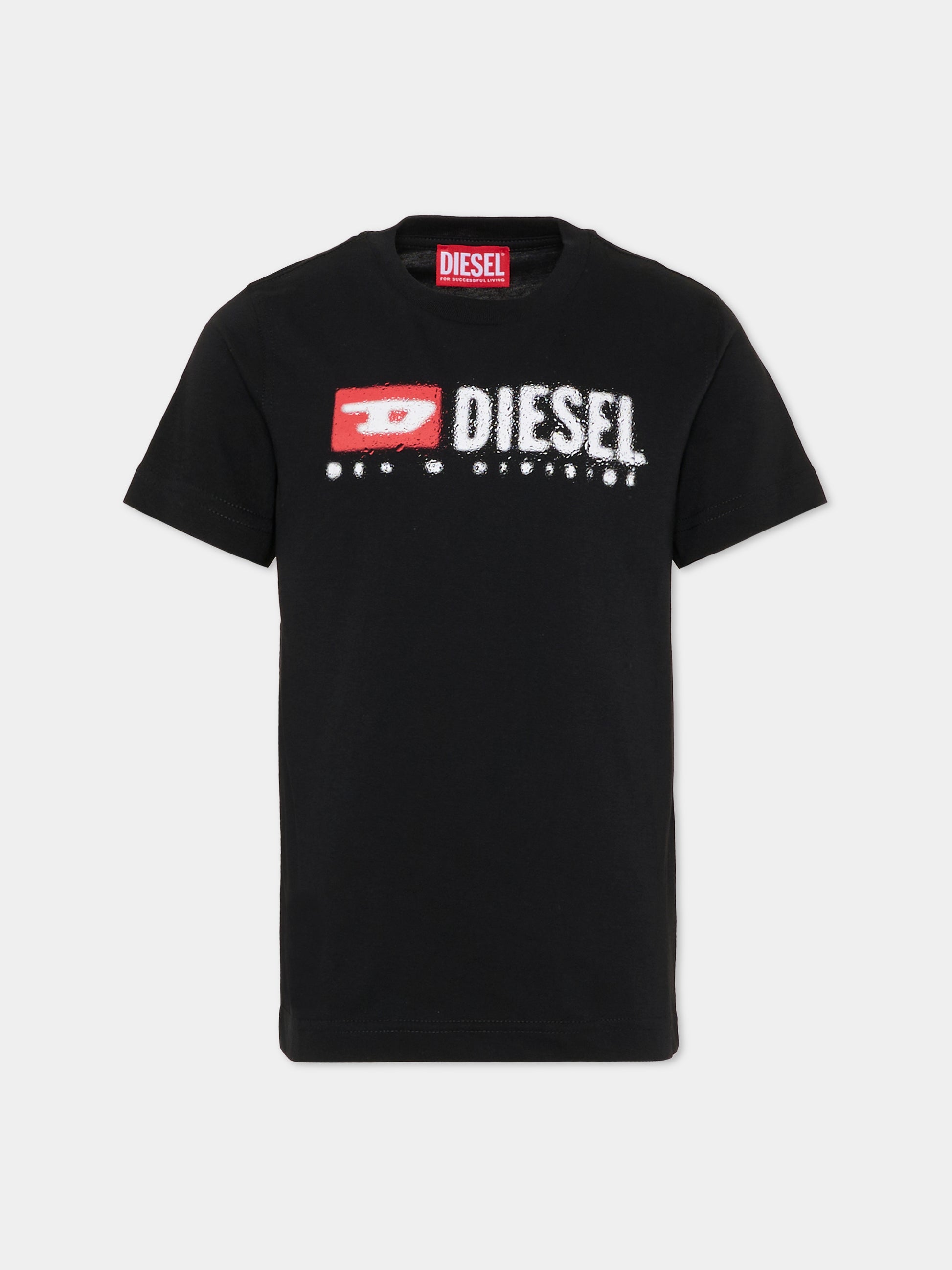 T-shirt nera per bambino con logo,Diesel,J02475 00YI9 K900