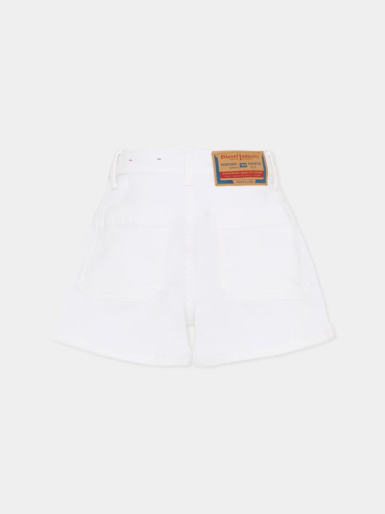 Shorts bianchi per bambina con logo,Diesel,J02560 KXBR6 K100