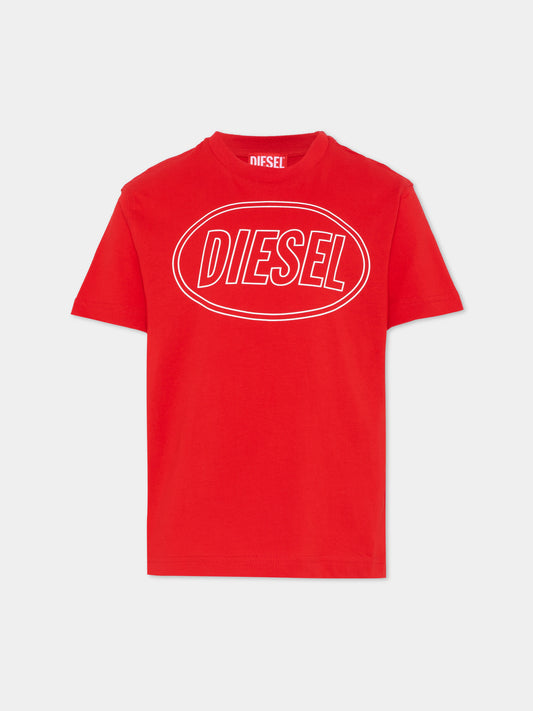 T-shirt rossa per bambini con logo,Diesel,J02582 0GRAI K405