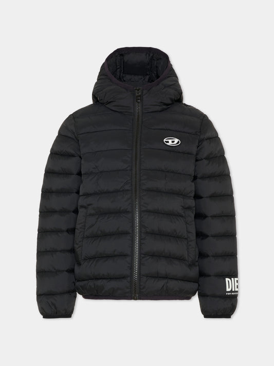 Piumino nero per bambini con logo,Diesel,J02695 KXBT0 K900