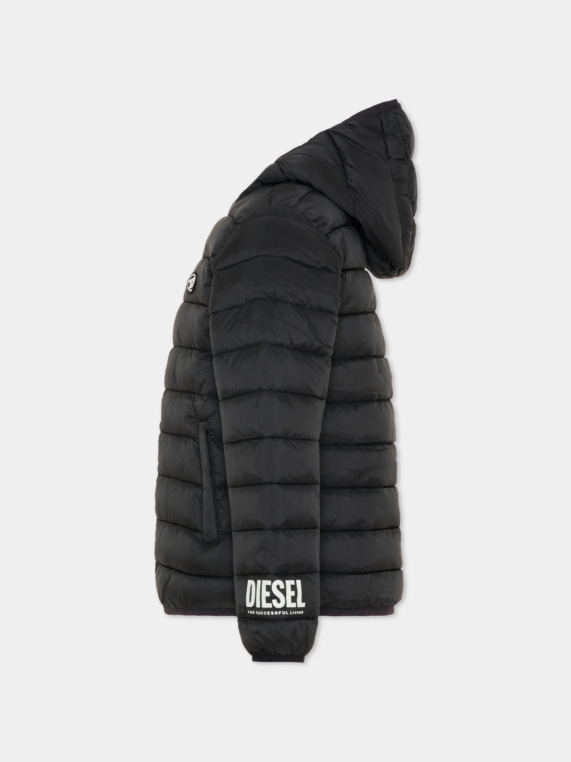 Piumino nero per bambini con logo,Diesel,J02695 KXBT0 K900
