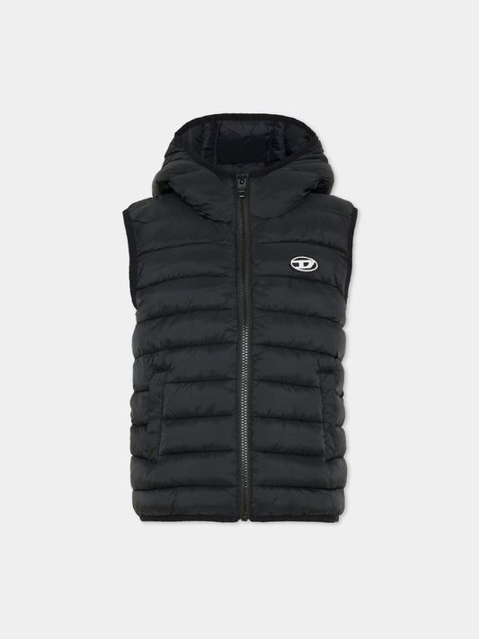 Gilet nero per bambini con logo,Diesel,J02696 KXBT0 K900