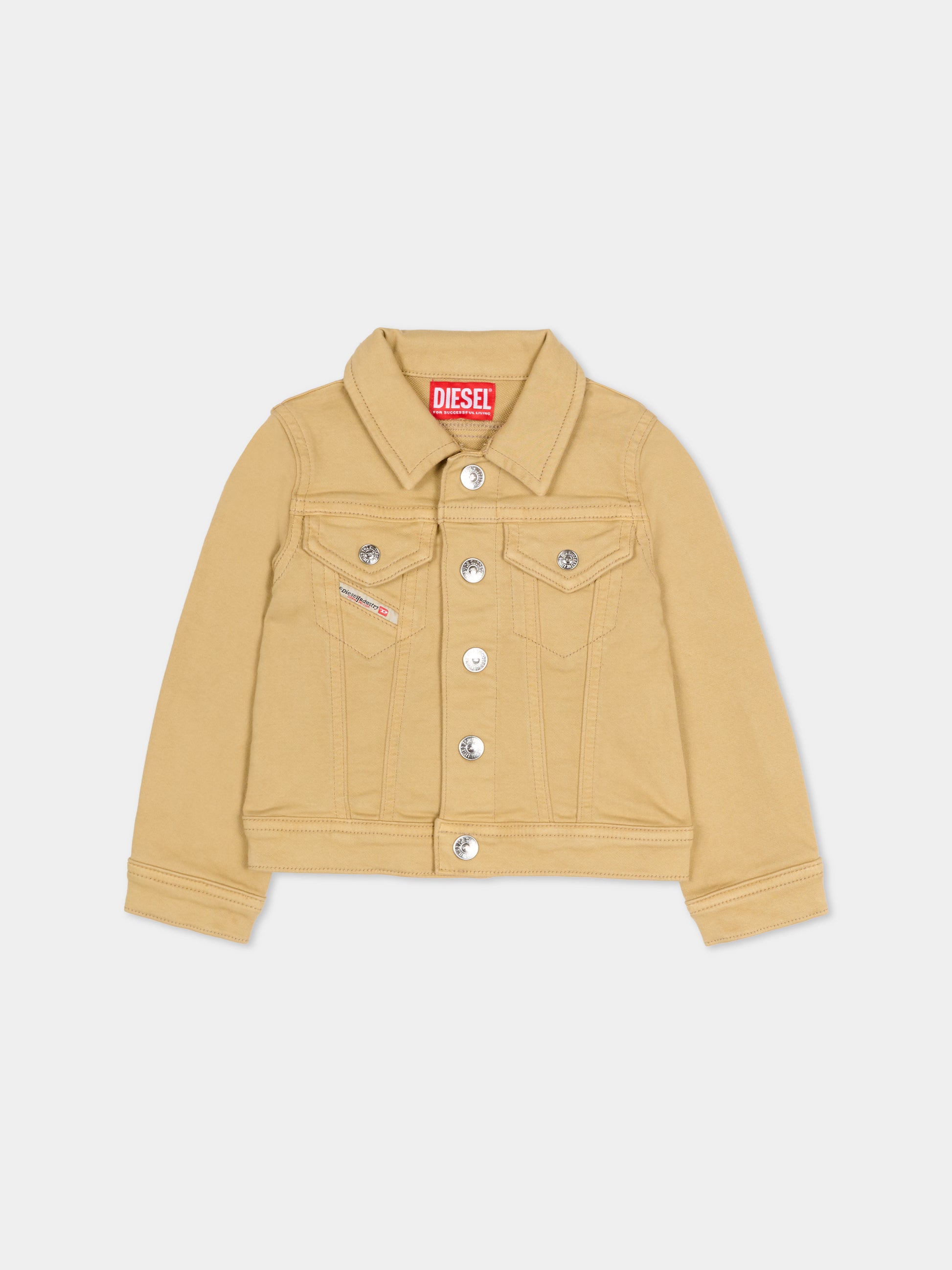 Giubbotto di jeans beige per neonati con logo,Diesel,K00727 KXBR6 K708