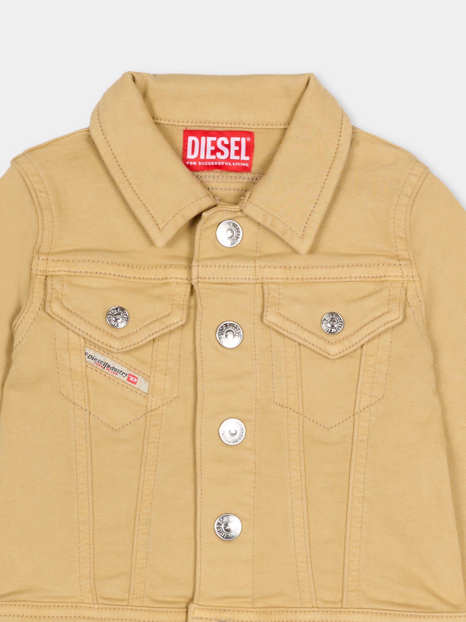 Giubbotto di jeans beige per neonati con logo,Diesel,K00727 KXBR6 K708