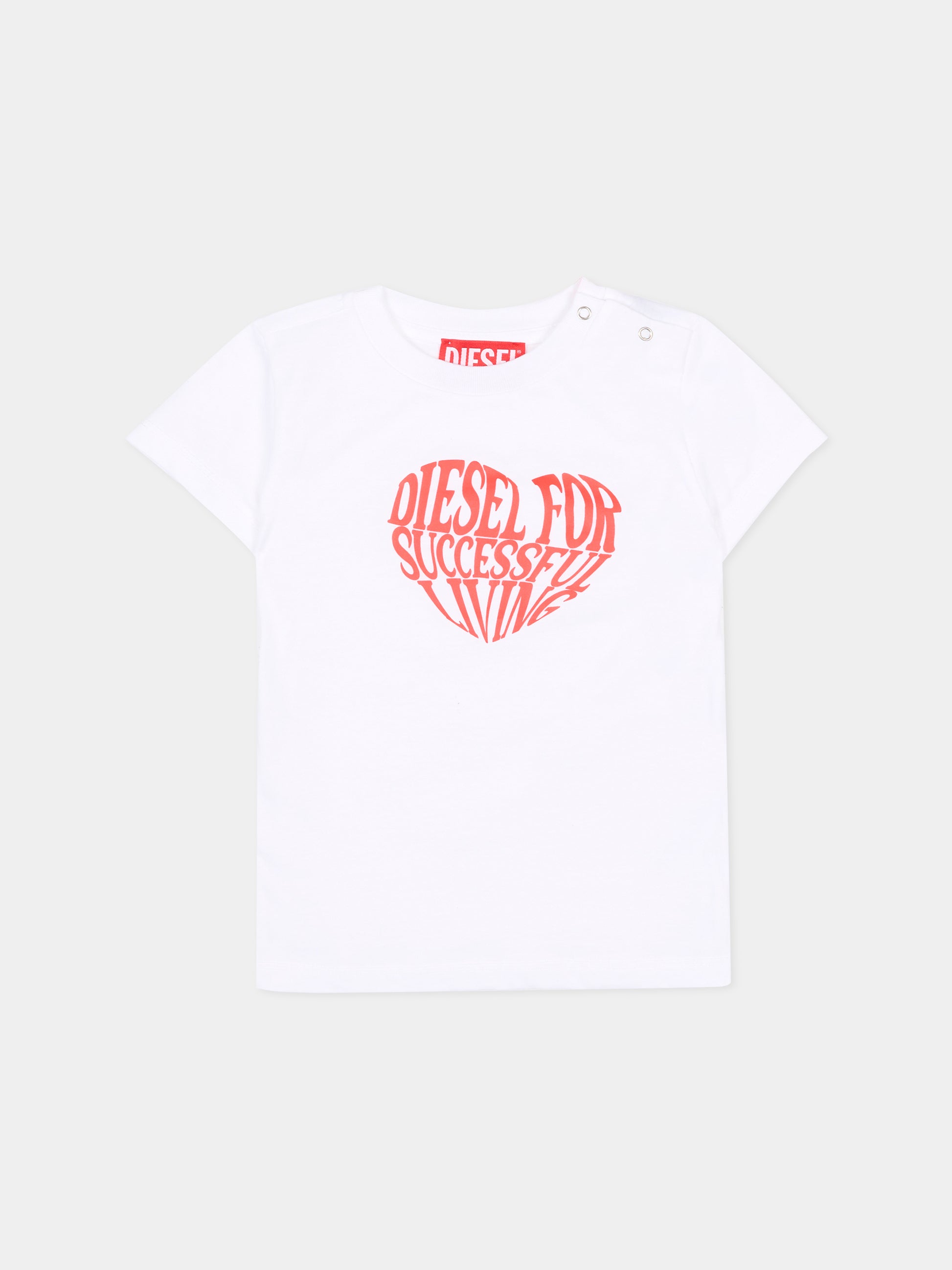 T-shirt bianca per neonata con logo,Diesel,K00766 00YI9 K100