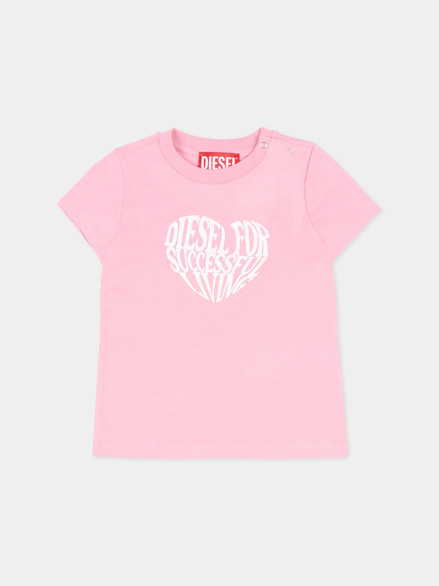 T-shirt rosa per neonata con logo,Diesel,K00766 00YI9 K309