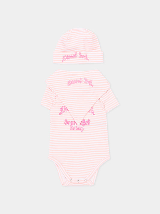 Set body rosa a righe per neonata,Diesel,N00094 KYA01 K10PI