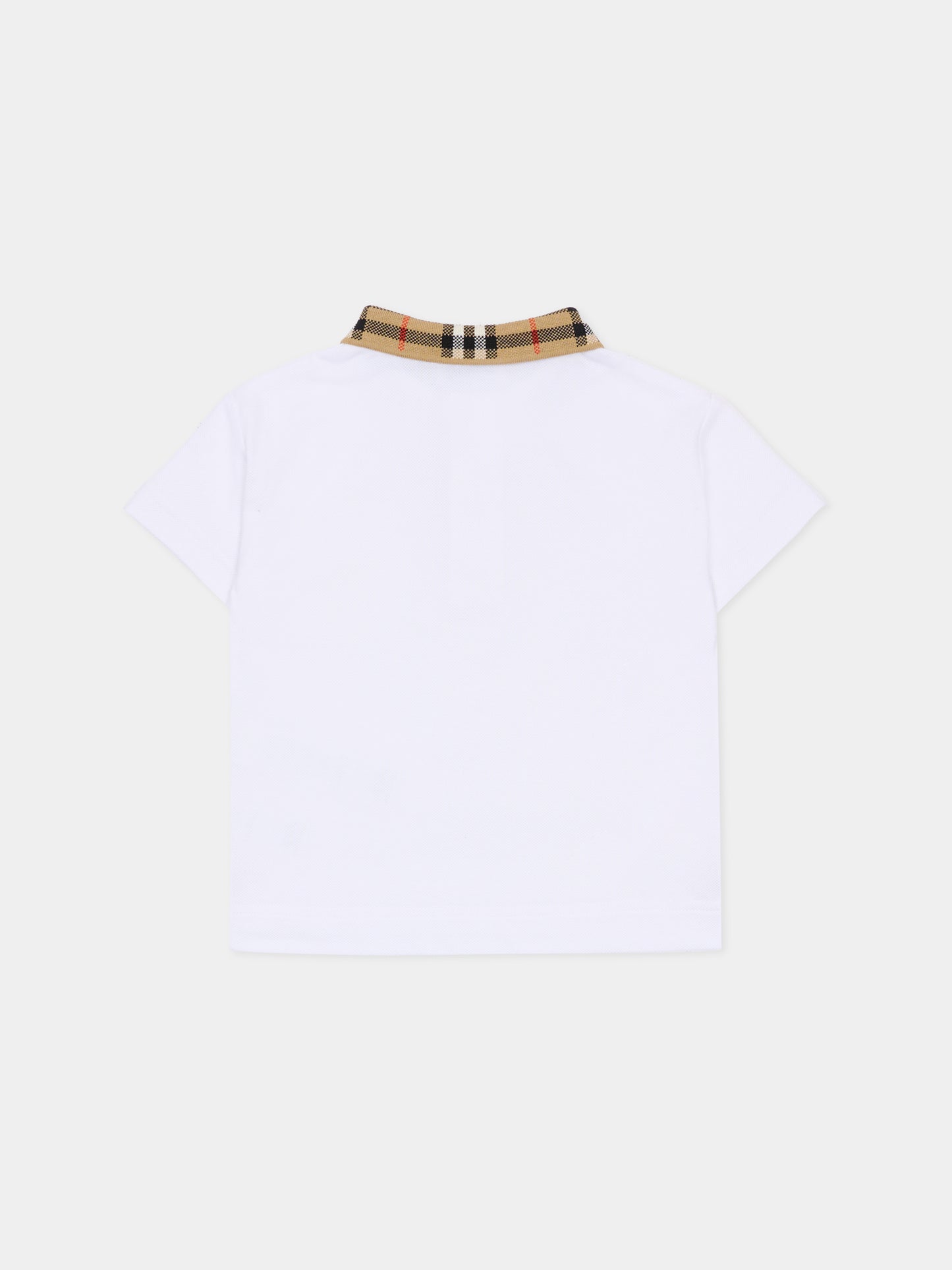 Polo bianca per neonato con check vintage,Burberry Kids,8105577 A1464