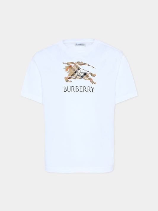 T-shirt bianca per bambini con cavaliere equestre,Burberry Kids,8120352 A1464