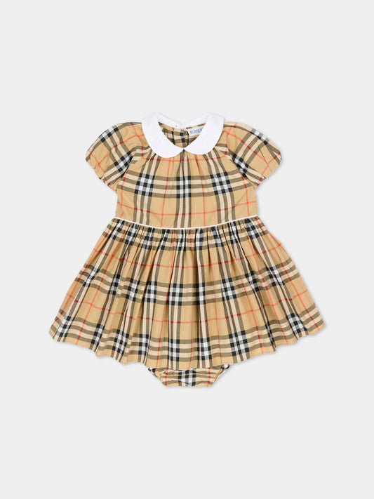 Vestito beige per neonata con check vintage,Burberry Kids,8119879 B9368
