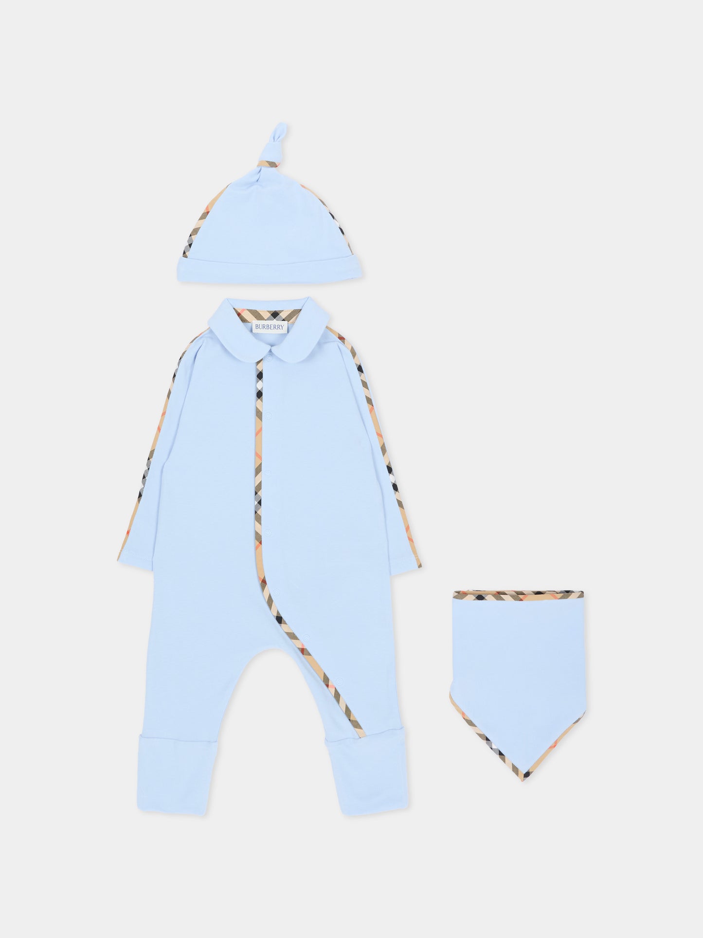 Light blue babygrow set for baby boy with vintage check