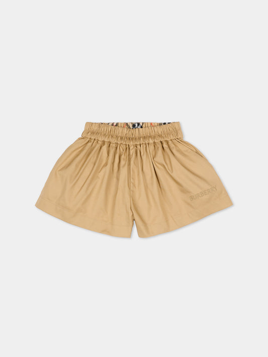 Shorts beige per neonati con logo ricamato,Burberry Kids,8123338 B9719