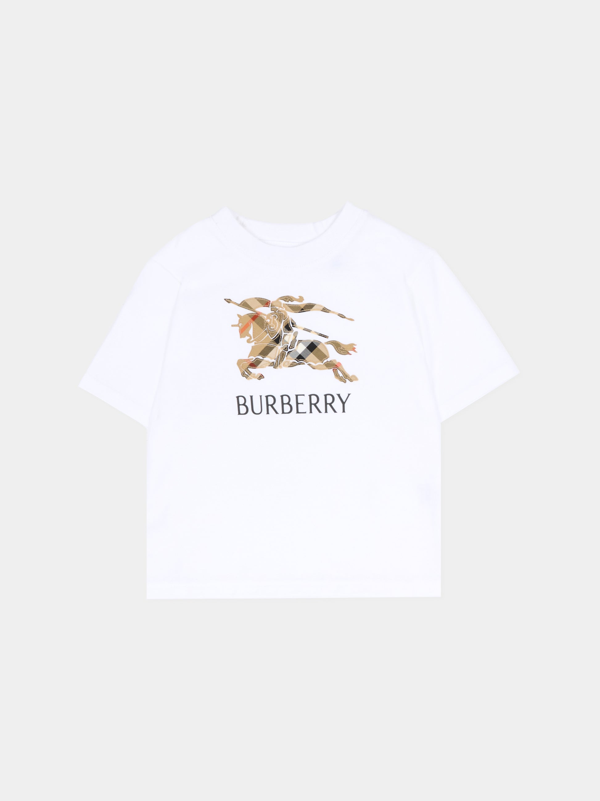 T-shirt bianca per neonati con cavaliere equetre,Burberry Kids,8121205 A1464