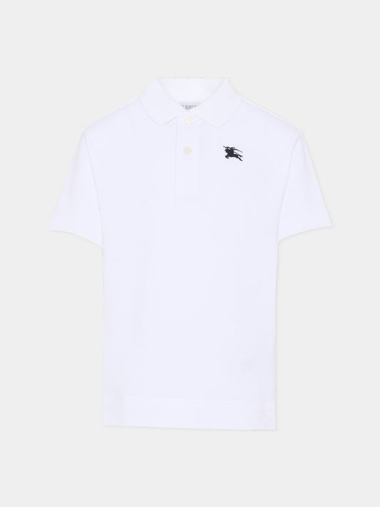 Polo bianca per bambini con cavaliere equestre,Burberry Kids,8117368 A1464