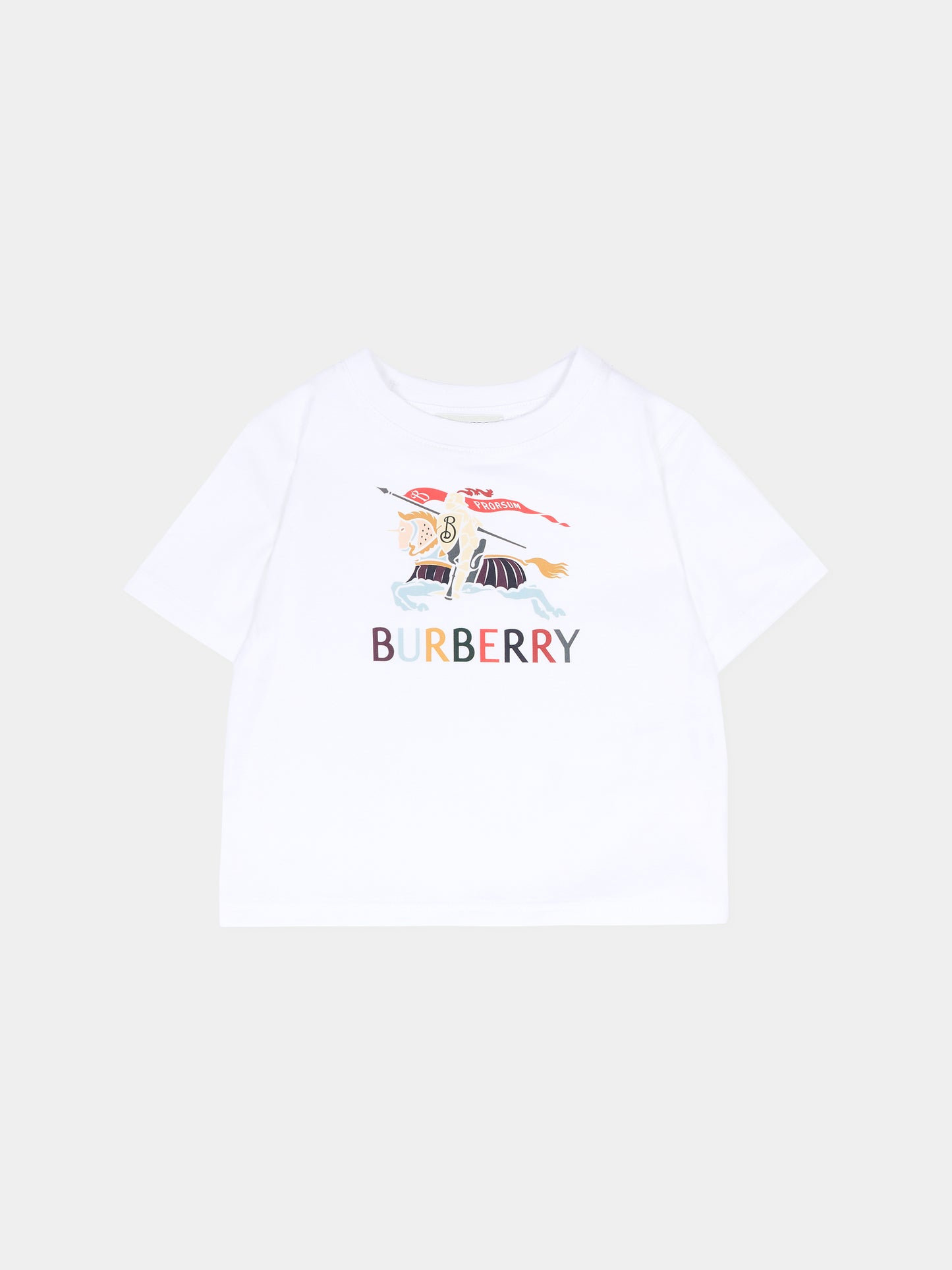 T-shirt bianca per neonati con cavaliere equestre multicolor,Burberry Kids,8121196 A1464
