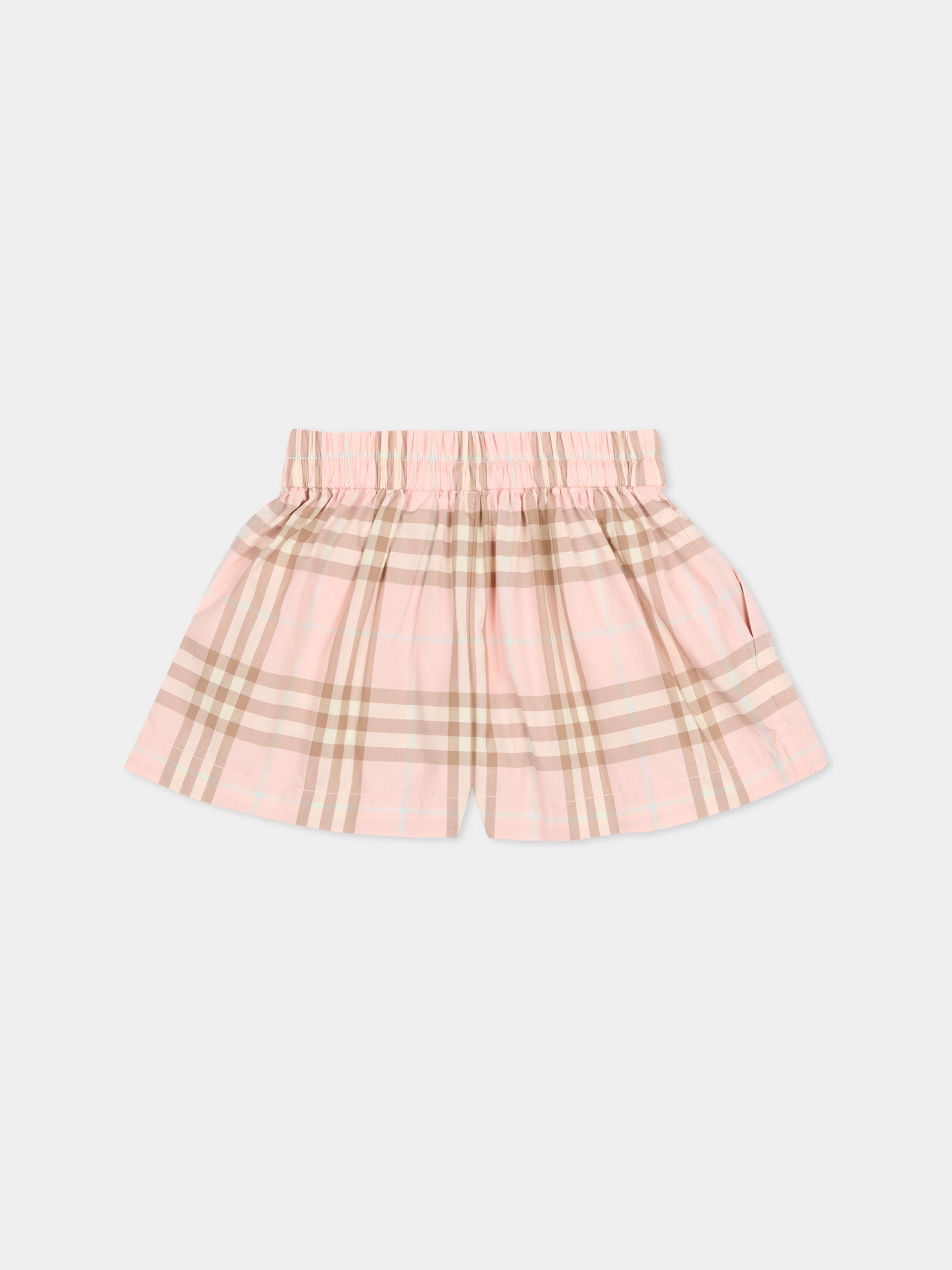 Shorts rosa per neonata con check,Burberry Kids,8121226 C4170