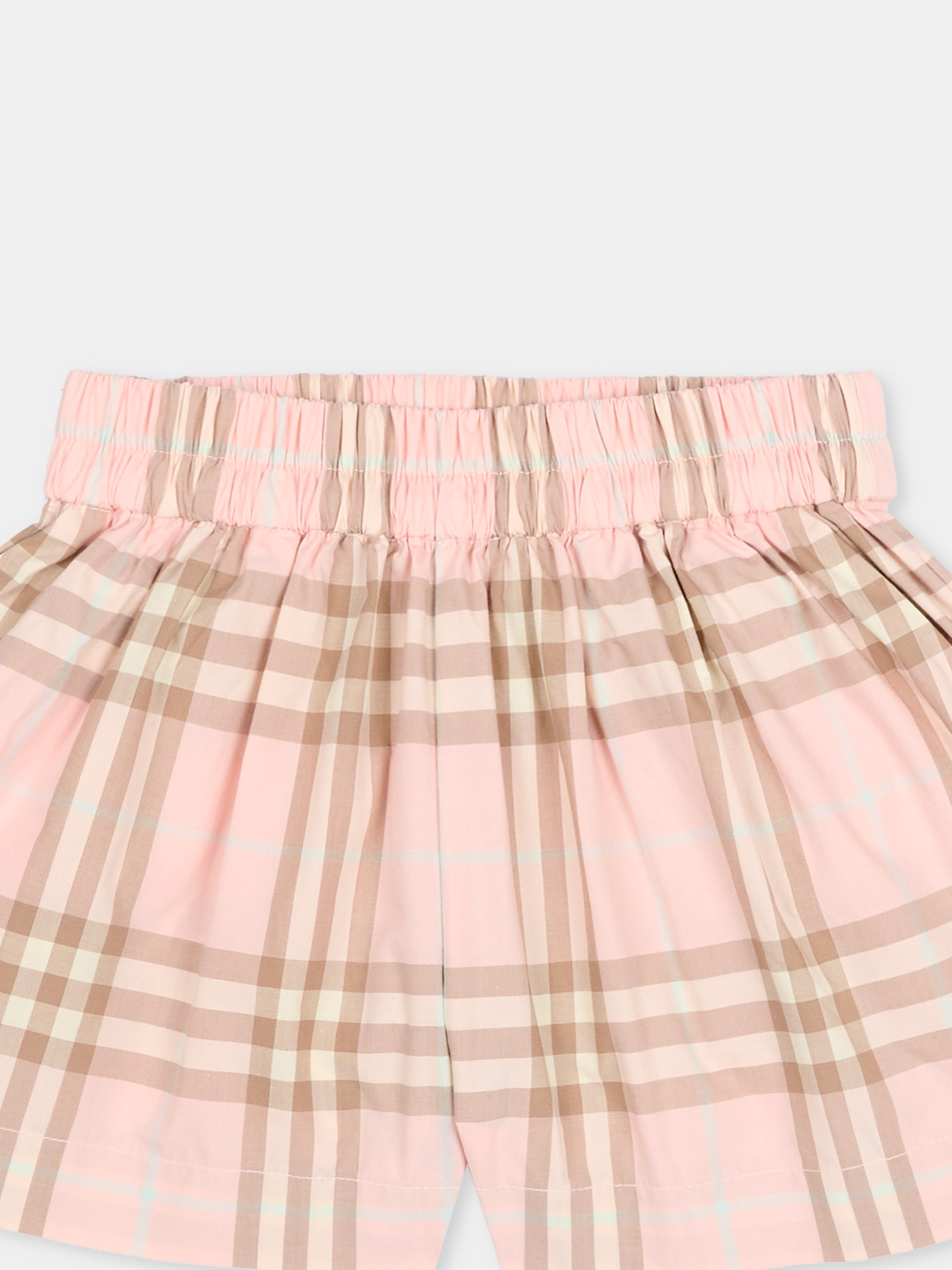 Shorts rosa per neonata con check,Burberry Kids,8121226 C4170