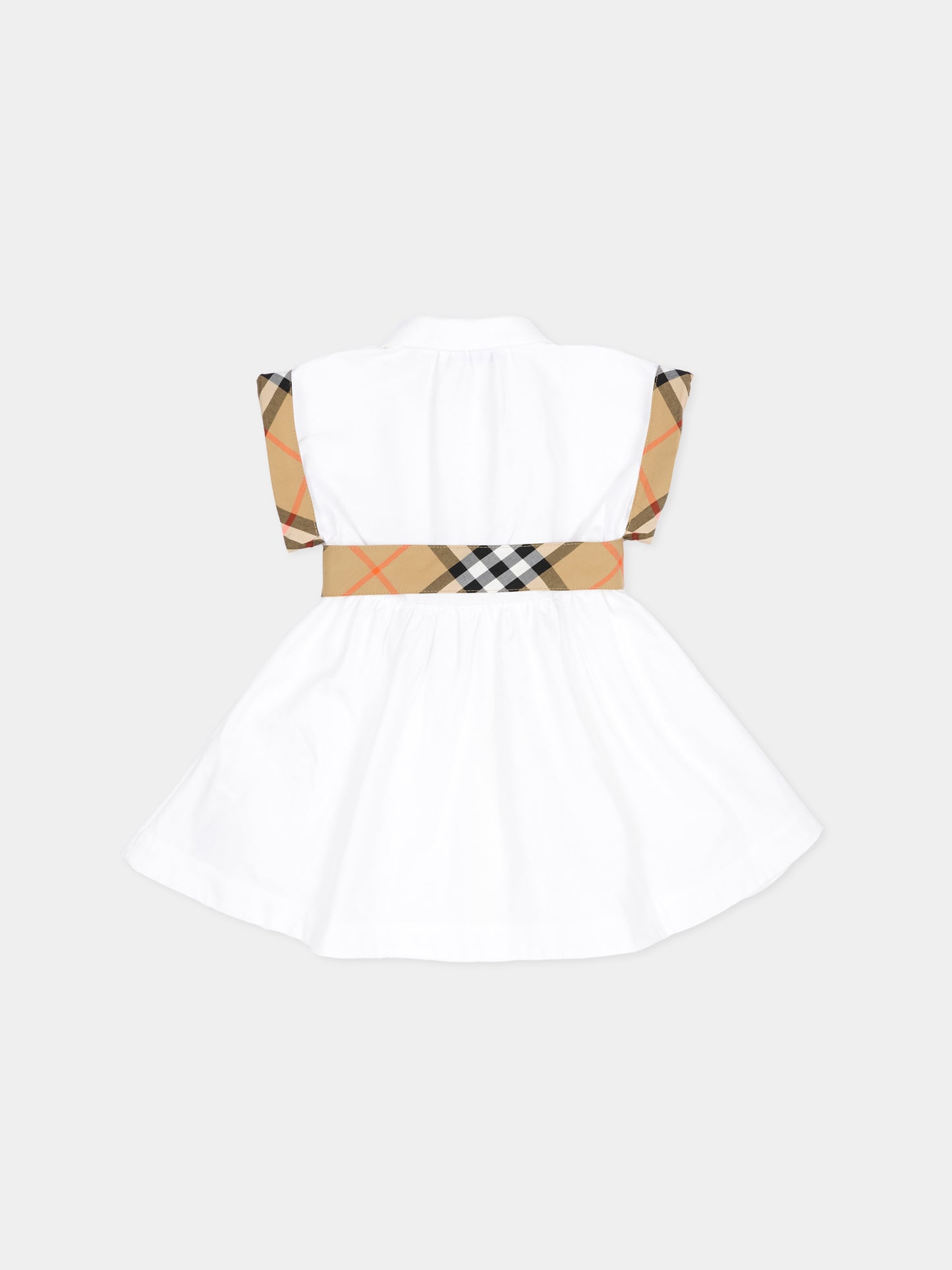 Vestito bianco per neonata con fiocco e check vintage,Burberry Kids,8121228 A1464