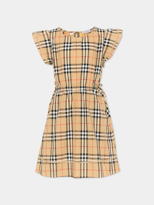 Vestito beige per bambina con Vintage Check,Burberry Kids,8117158 B9368