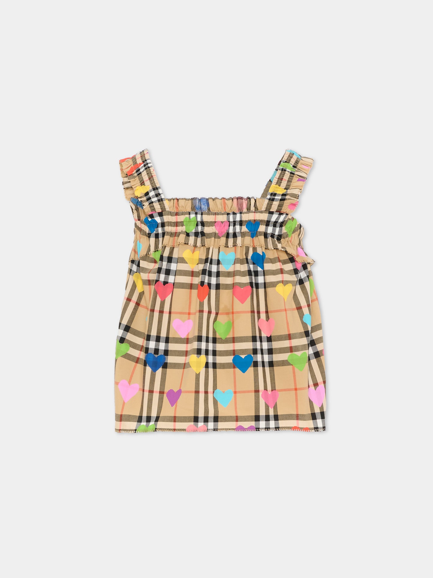Top beige per bambina con cuori,Burberry Kids,8117457 A8972