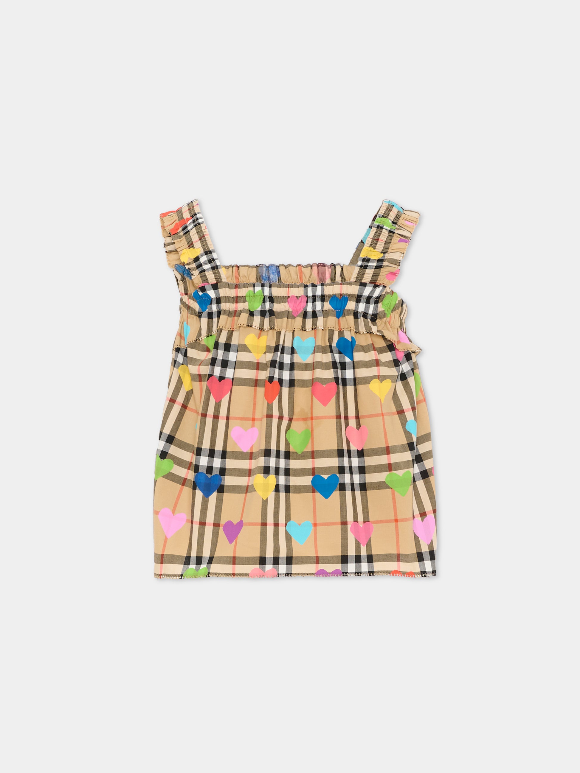 Top beige per bambina con cuori,Burberry Kids,8117457 A8972