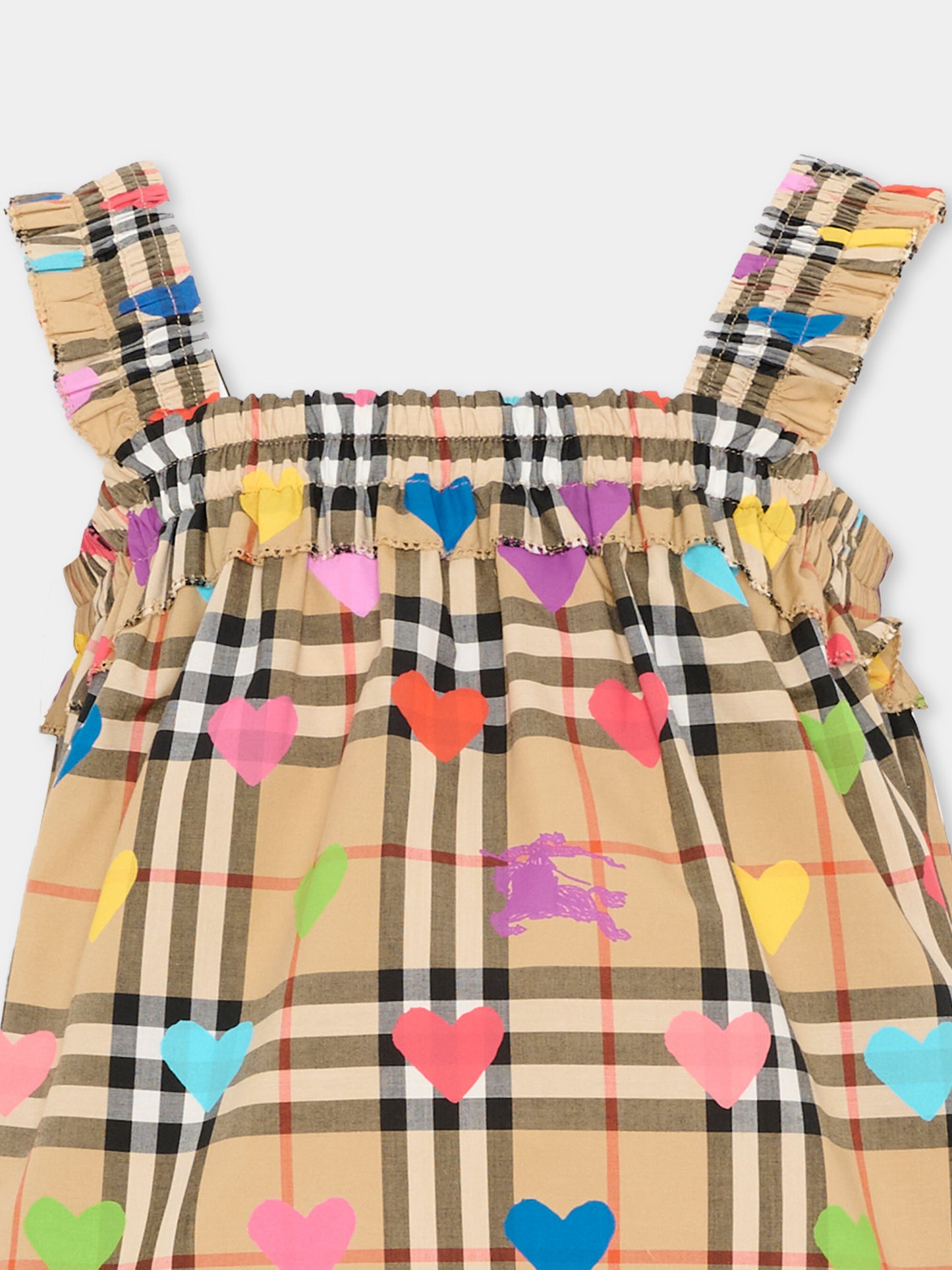 Top beige per bambina con cuori,Burberry Kids,8117457 A8972