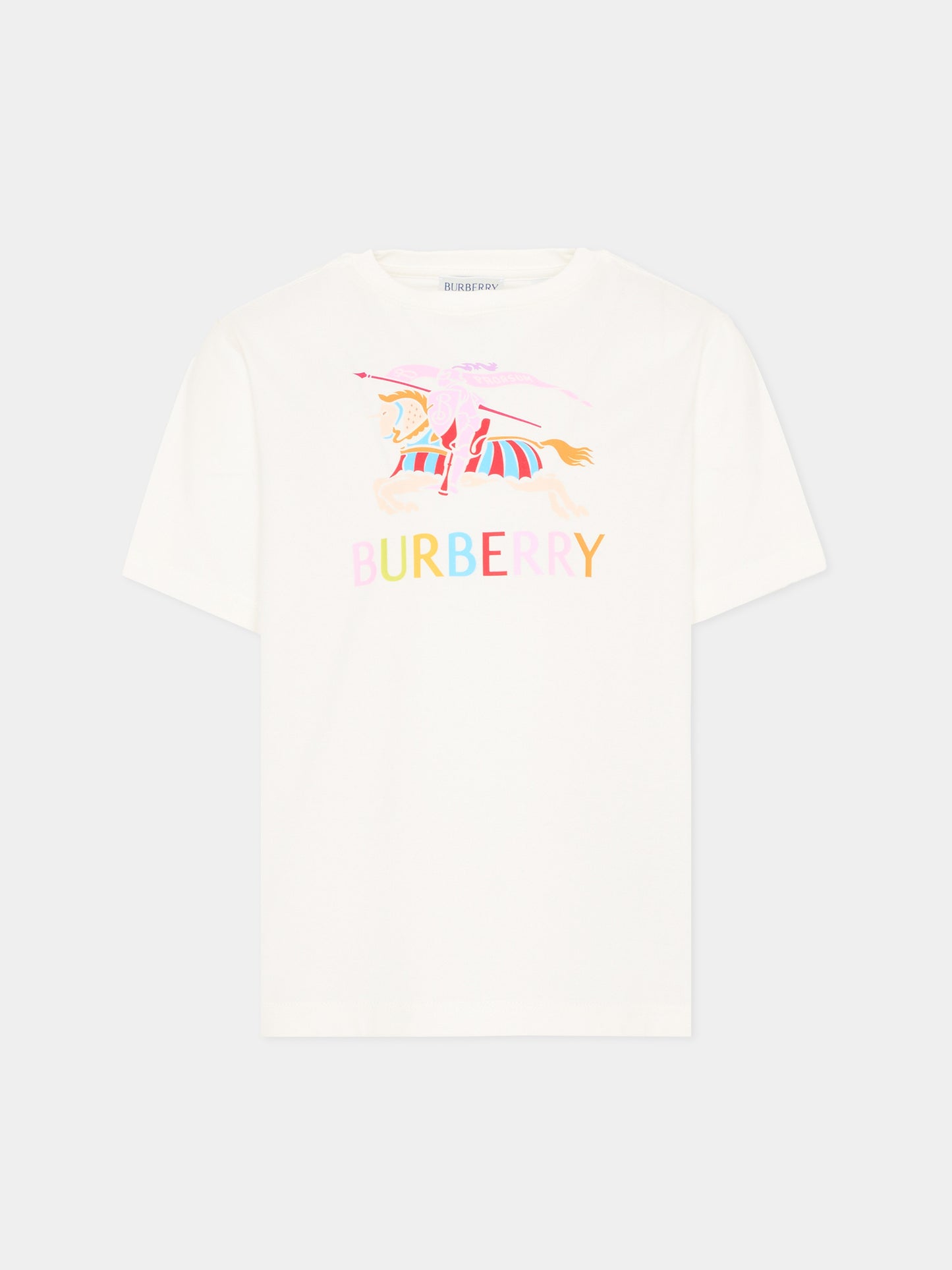 T-Shirt bianca per bambina con cavaliere equestre,Burberry Kids,8117585 A2014