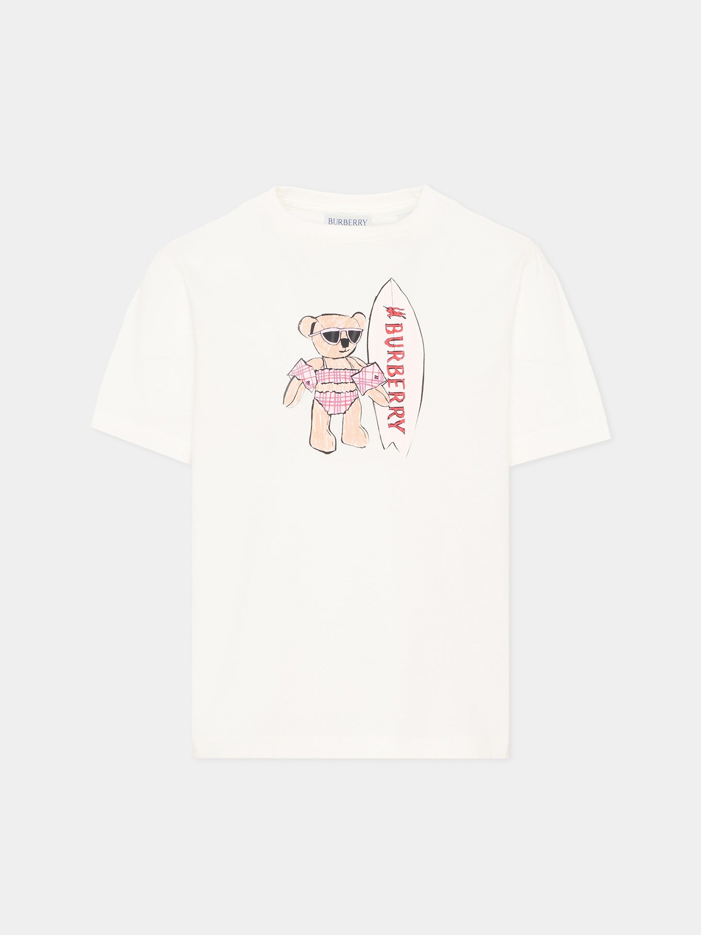 T-Shirt avorio per bambina con orsetto Thomas,Burberry Kids,8117541 A2014