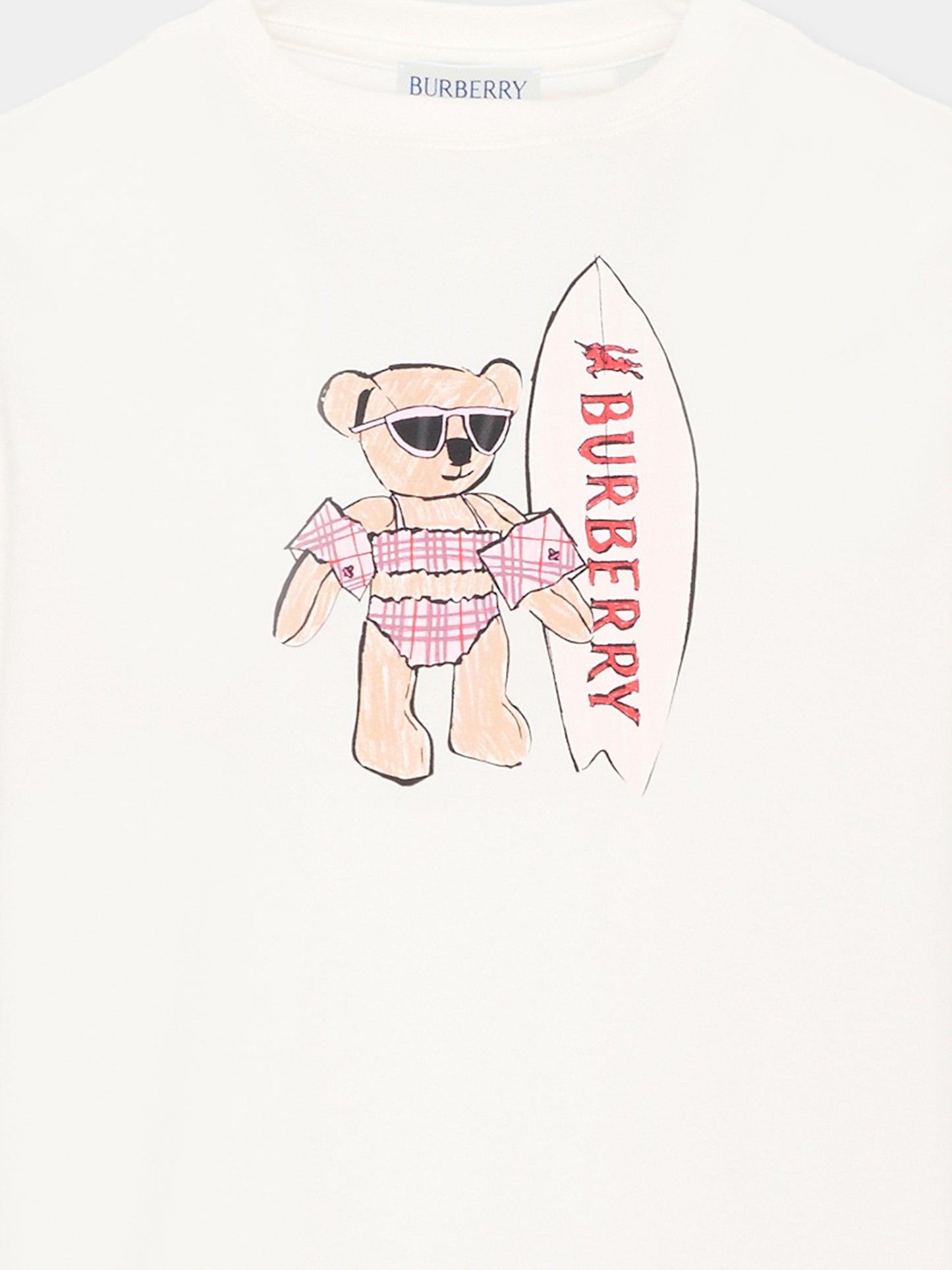 T-Shirt avorio per bambina con orsetto Thomas,Burberry Kids,8117541 A2014