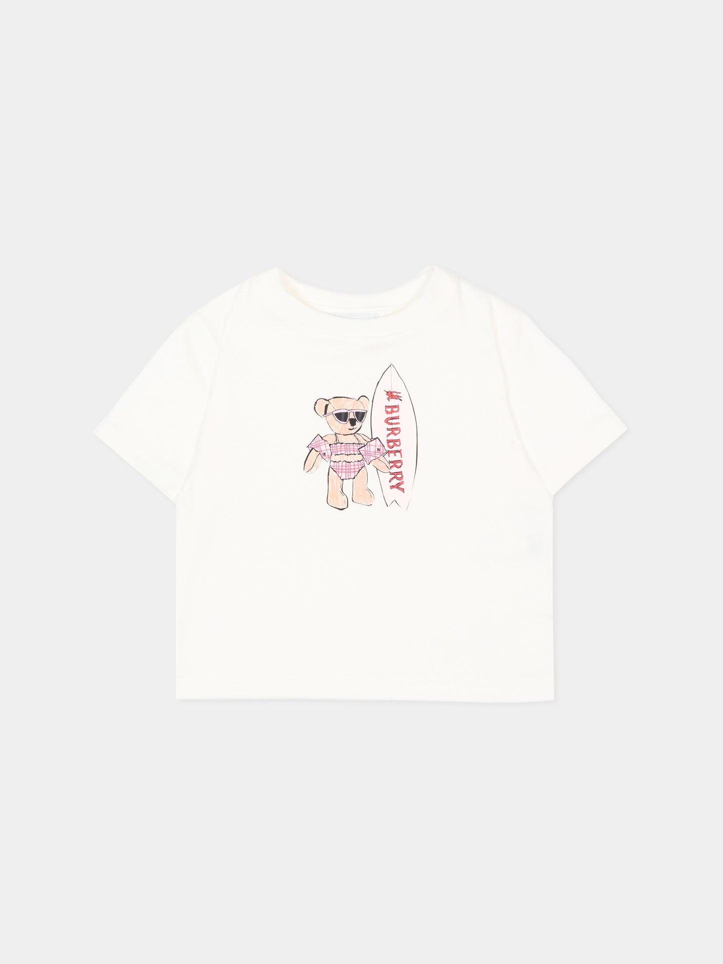 T-Shirt avorio per neonata con orsetto Thomas,Burberry Kids,8121278 A2014