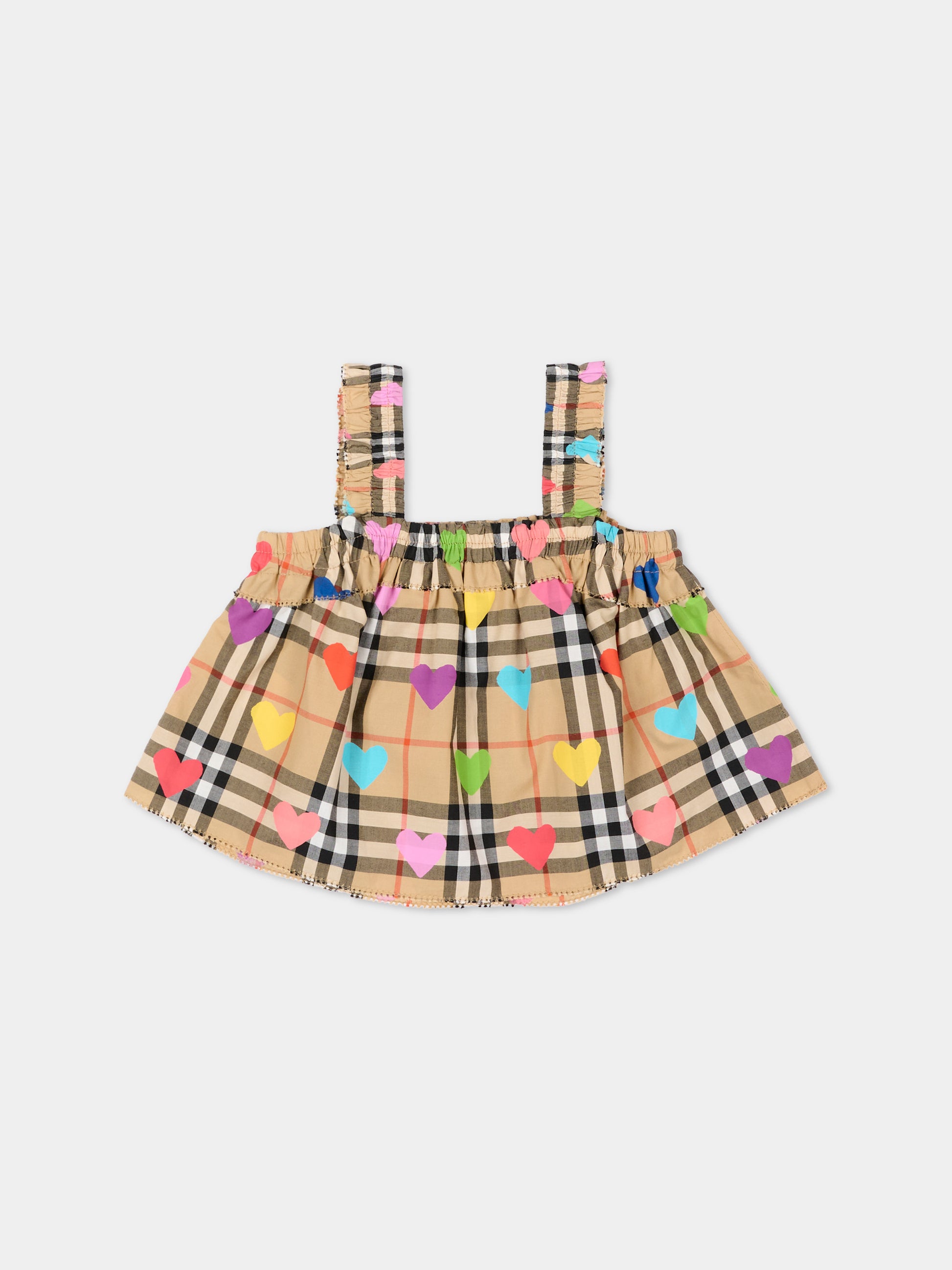 Top beige Vintage Check cuori per neonata,Burberry Kids,8121305 A8972