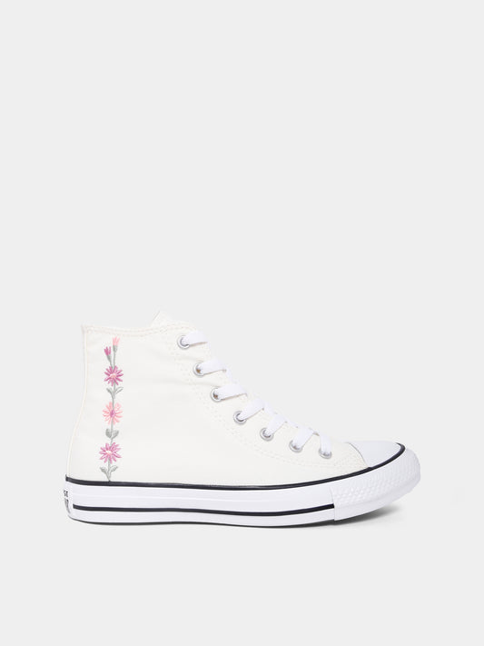Sneakers Chuck Taylor All Star avorio per bambina con fiori ricamati,Converse,A11774C