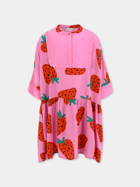 Vestito rosa per bambina con fragole,Stella Mccartney Kids,TW1B31 Z2541 552MC