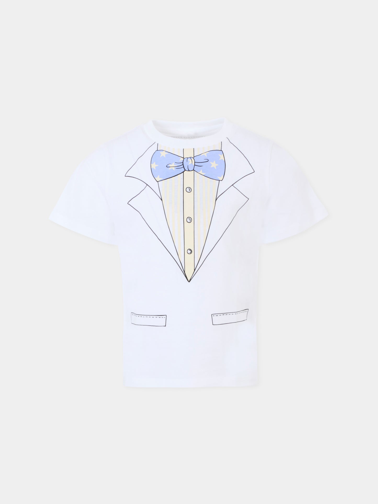 T-shirt bianca per bambino con stampa smoking,Stella Mccartney Kids,TW8R81 Z0434 100