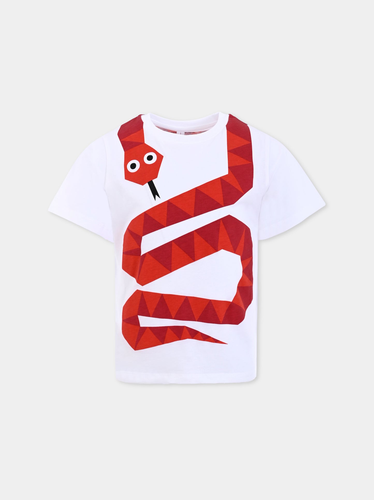 T-shirt bianca per bambino con stampa serpente,Stella Mccartney Kids,TW8R91 Z0434 100