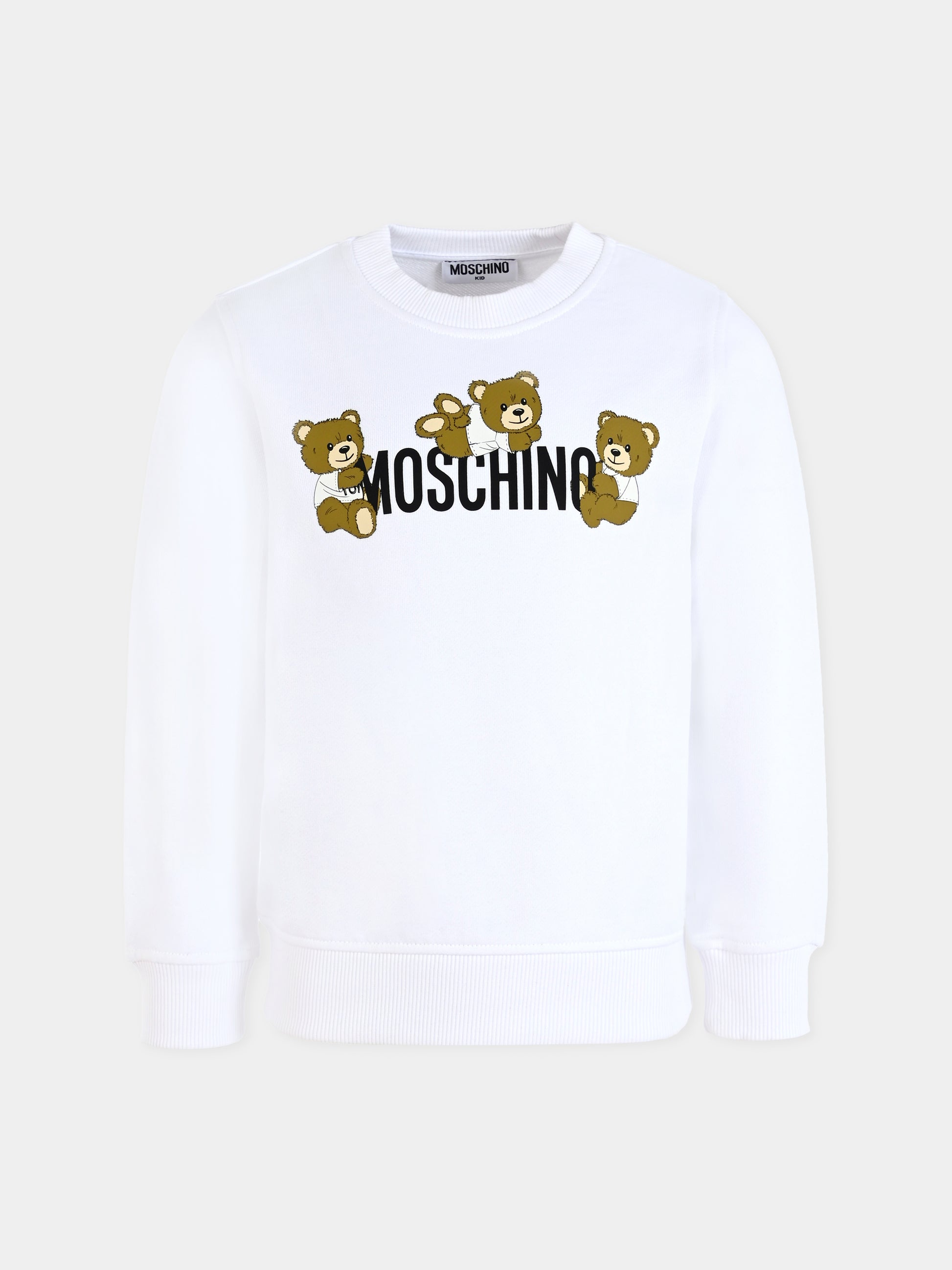 Felpa bianca per bambini con tre Teddy Bears,Moschino Kids,HMF08V LCA19 10101