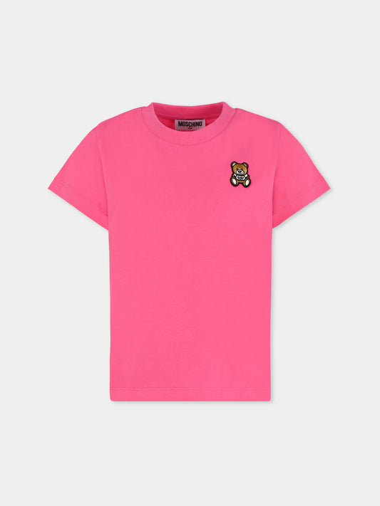 T-shirt fucsia per bambina con patch Teddy Bear,Moschino Kids,HUM05E LAA02 50533