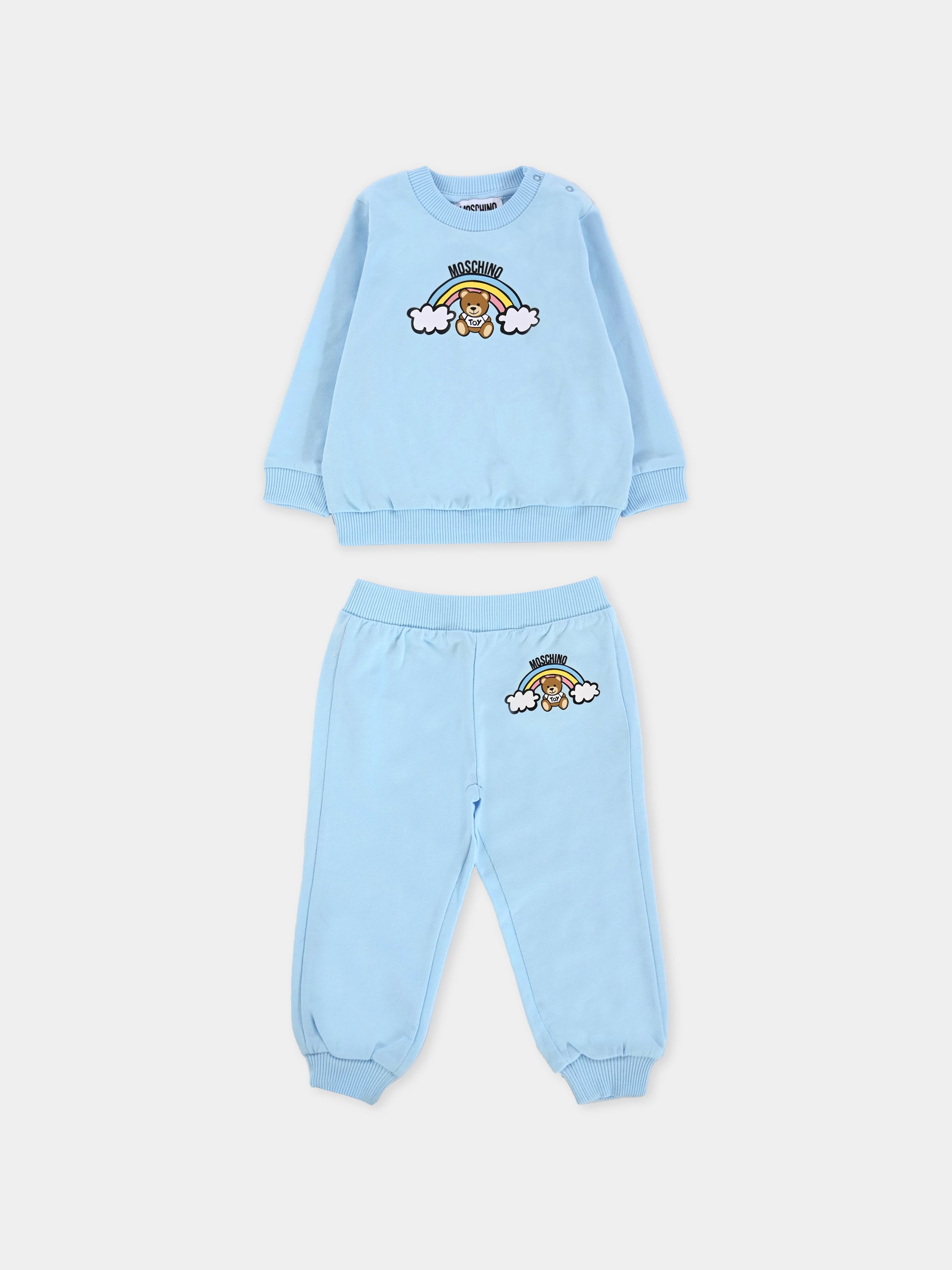 Completo celeste per neonato con Teddy Bear e arcobaleno,Moschino Kids,M7K02P LCA19 40304