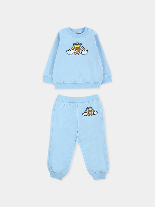 Completo celeste per neonato con Teddy Bear e arcobaleno,Moschino Kids,M7K02P LCA19 40304