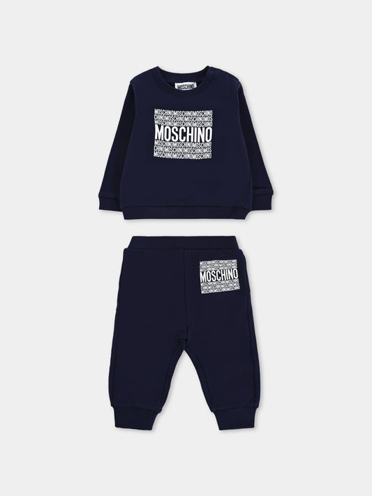 Completo blu per neonato con logo,Moschino Kids,MMK02W LCA74 40016
