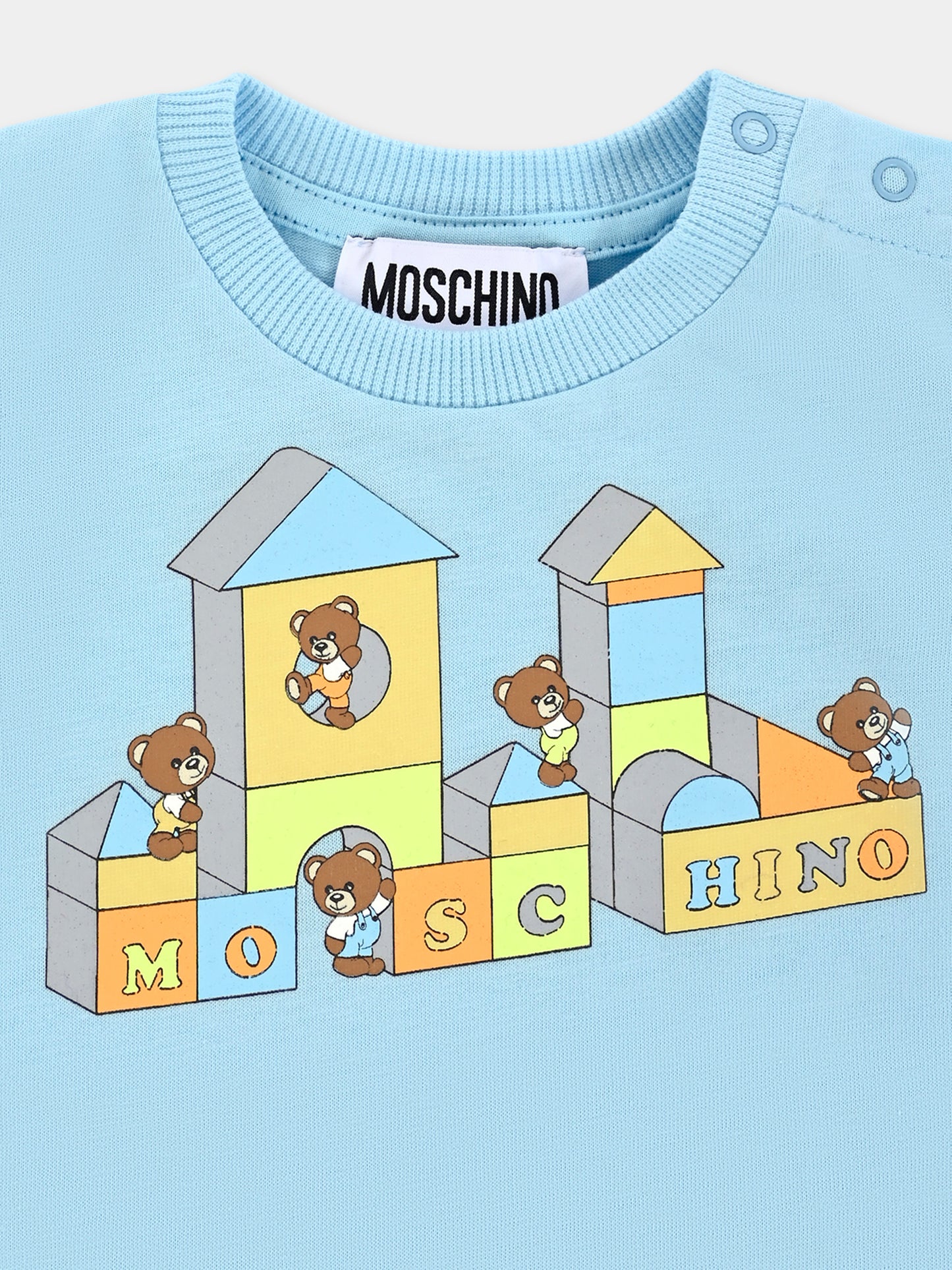 Pagliaccetto celeste per neonato con Teddy Bears,Moschino Kids,MRY022 LAA02 40304
