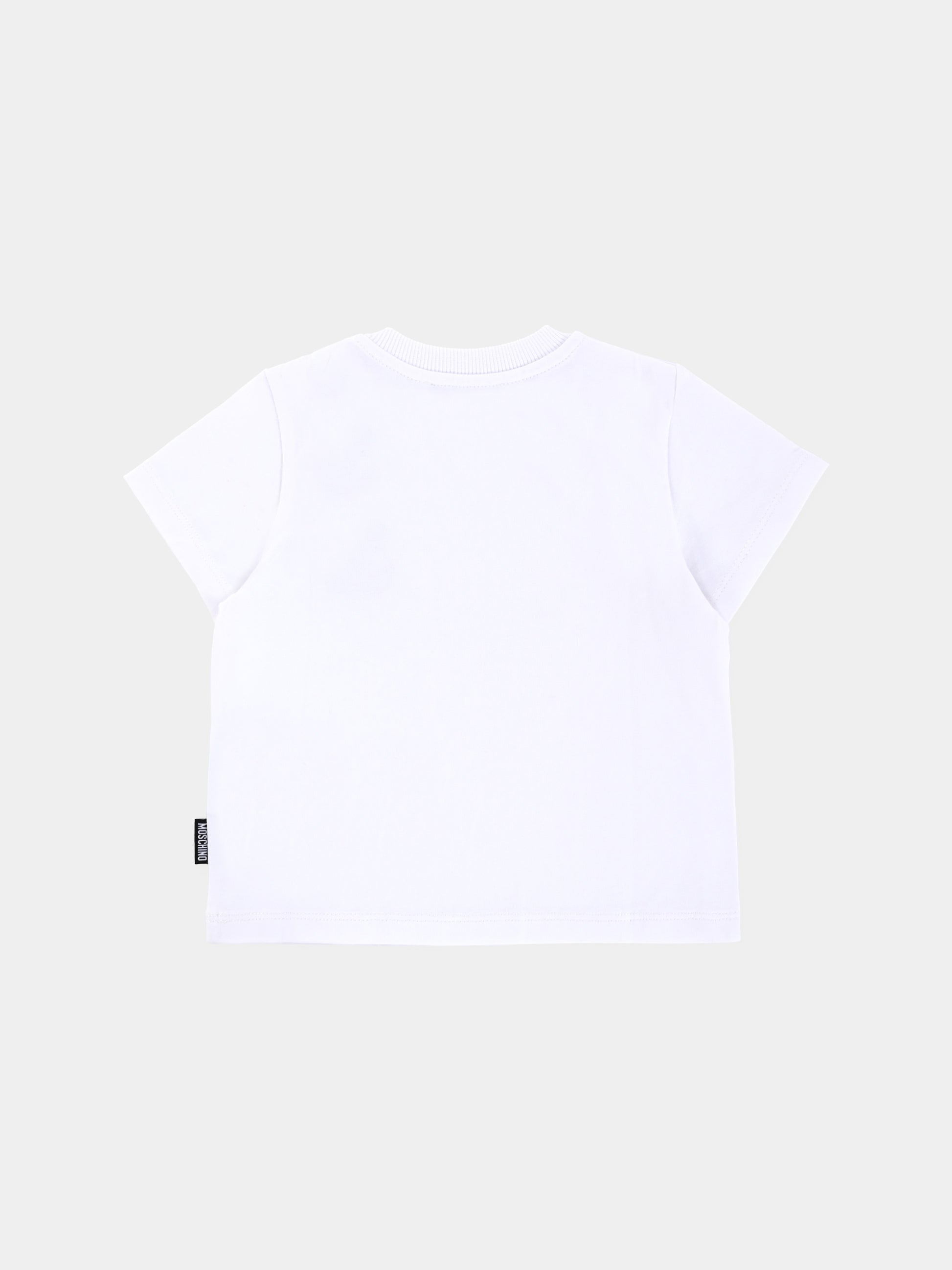 T-shirt bianca per neonati con patch Teddy Bear,Moschino Kids,MUM045 LAA24 10101
