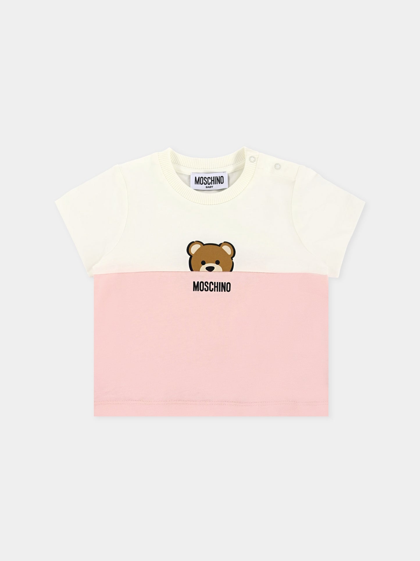 T-shirt rosa per neonata con Teddy Bear,Moschino Kids,MUY082 LAA27 50209