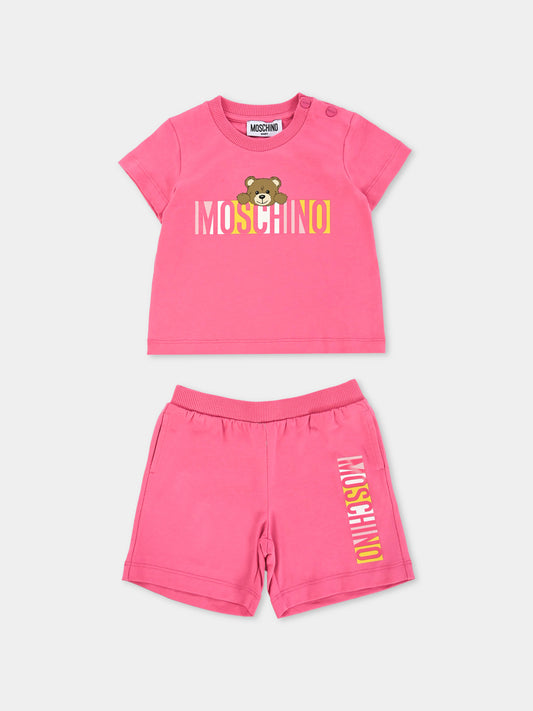 Completo fucsia per neonata con Teddy Bear,Moschino Kids,MVG00M LAA02 50533