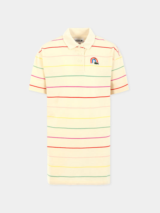 Vestito avorio per bambina con arcobaleno,Lacoste,EJ8422 R1T