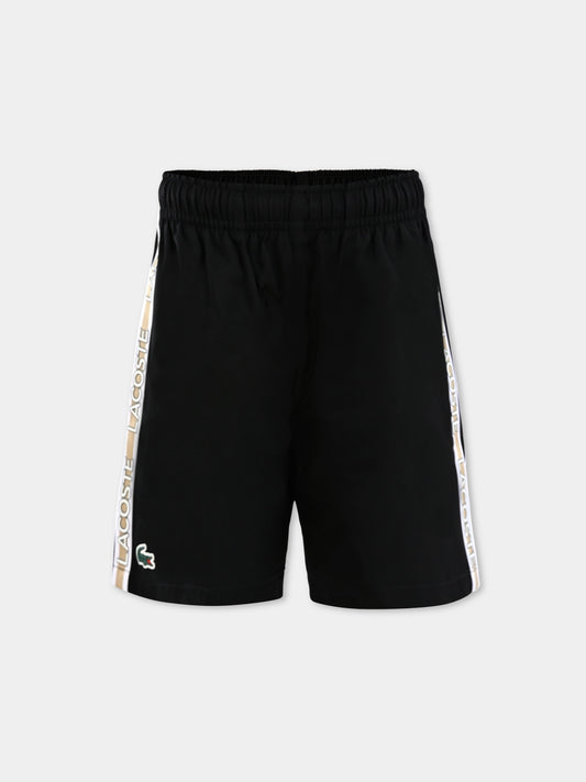 Shorts neri per bambino con logo e coccodrillo,Lacoste,GJ8485 031