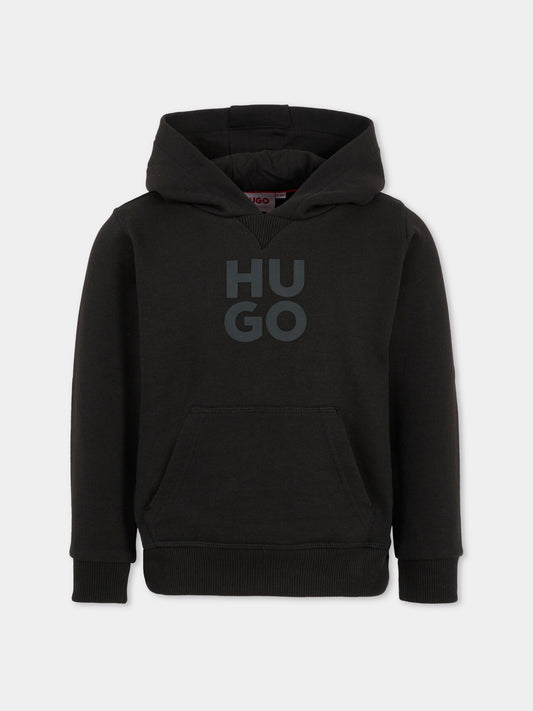 Felpa nera per bambino con logo,Hugo,G00349 09B